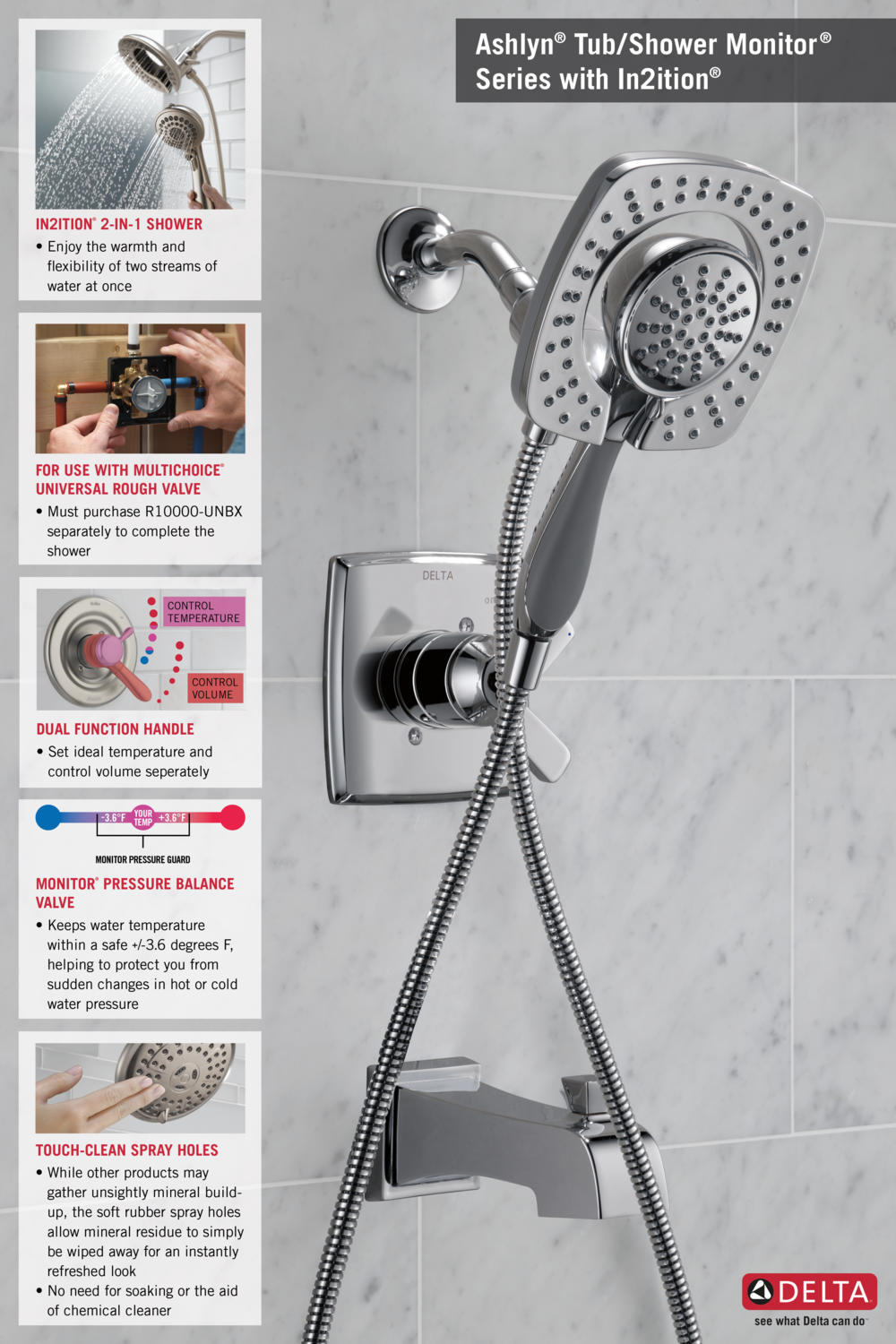 Delta Ashlyn In2ition 1Handle Tub and Shower Faucet Trim Kit in Chrome